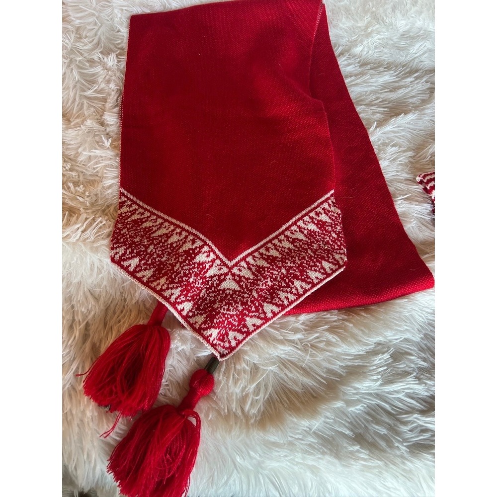 Simply Noelle Scarf‎ OS Red White Fair Isle Snowflake Knit Tassel Holiday Winter